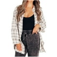 thumbnail image 1 of Mingw Womens Checkered Shirt Retro Long Sleeve Jacket Fall and Winter Lounge Fit Top,White,3XL, 1 of 6