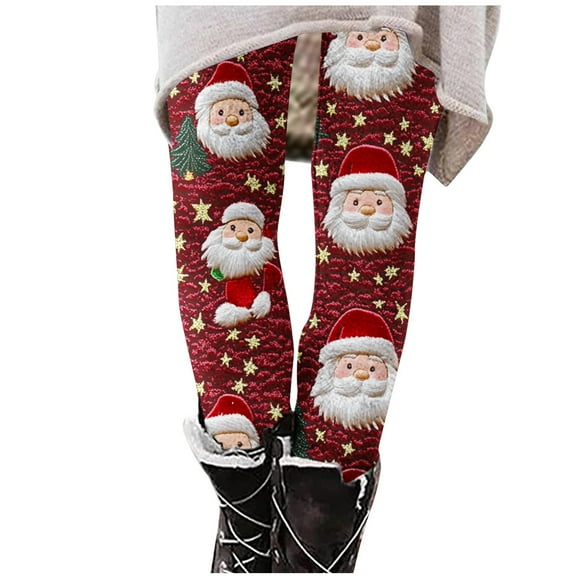 Mingw Womens Christmas High Waisted Leggings Snowflake and Santa Print Yoga Pants Soft Stretch Ankle Length Leggings ,Multicolor,2XL