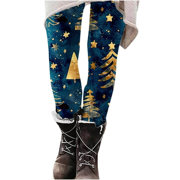 Mingw Womens' Christmas Printed Leggings High waist Tight Athletic Yoga Pants Y2K Snowflake Printed Trousers,Blue,XL