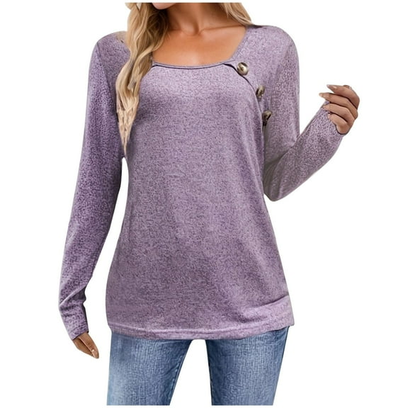 Mingw Womens Clothes Pastel Color Shirt Long Sleeve Henley Shirt Casual Round Neck Tunic Tops