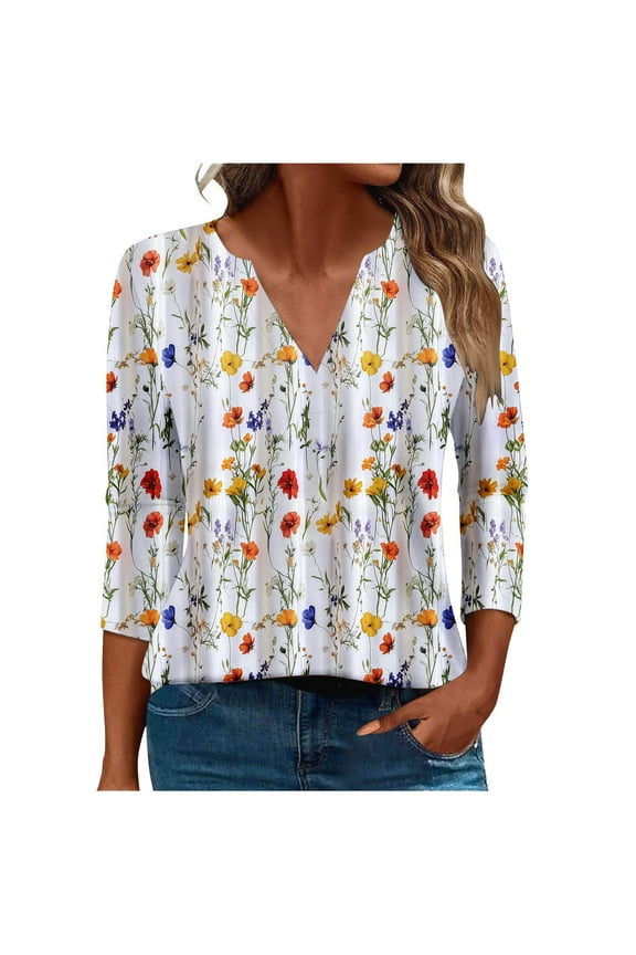 Womens Clothes for Fall Season Women's Casual Printed Long Sleeve V-neck