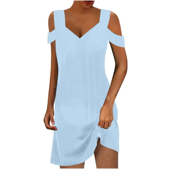 Mingw Womens Cutout Short Sleeve Mini Dress Summer Babydoll for Women Classic Fit Timeless Sundress Tiered Pleated Swing Flowy Loose Beach Casual Smocked ,M,Light Blue