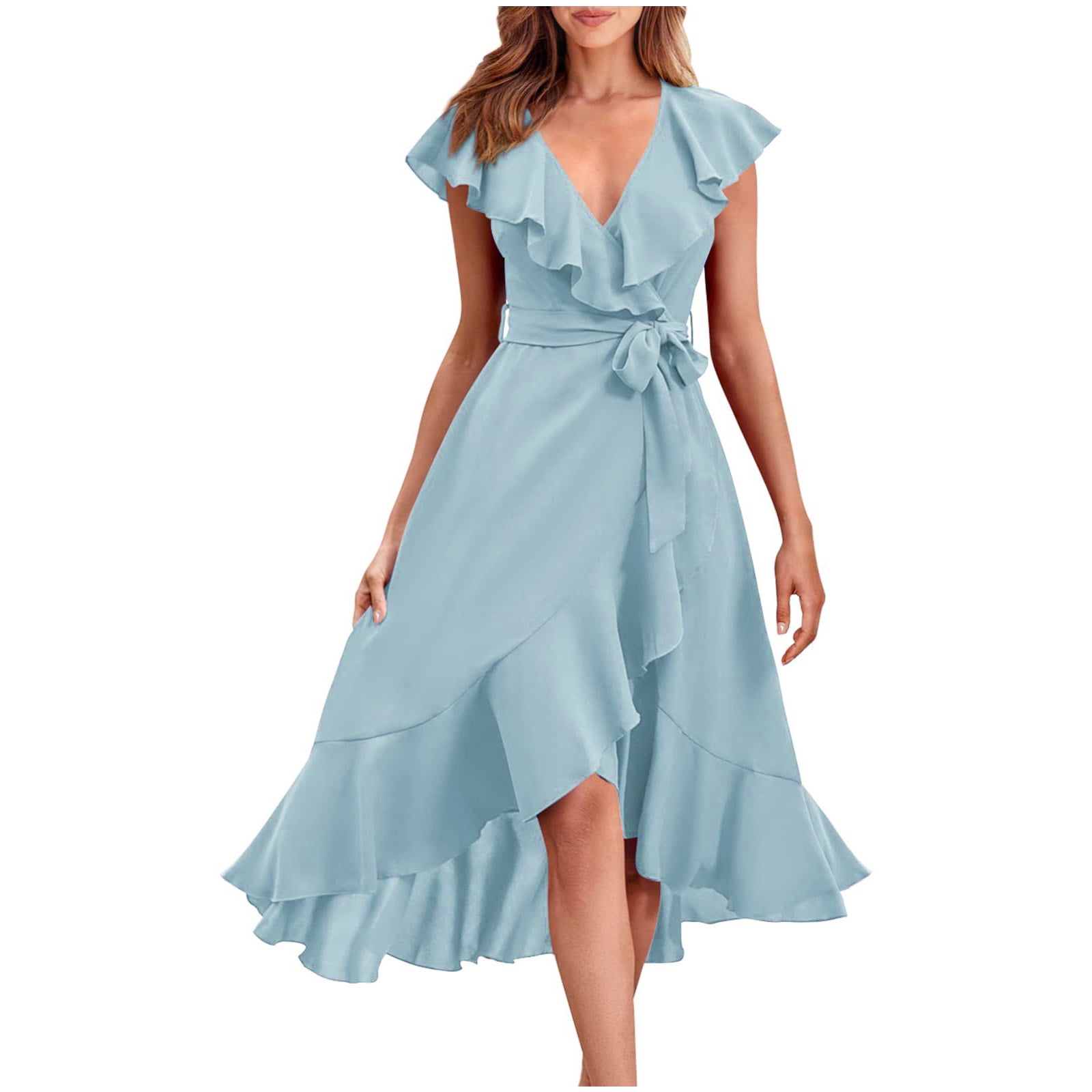 Mingw Womens Graduation Dresses Ruffle V Neck Summer Dress for Women ...
