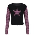 thumbnail image 1 of Mingw Womens L Ringer Blocking Colored Crewneck Graphic Long Sleeve Pullover Tops Casual Fall Outfits, 1 of 3