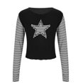 thumbnail image 1 of Mingw Womens L Ringer Blocking Colored Crewneck Graphic Long Sleeve Pullover Tops Casual Fall Outfits, 1 of 3