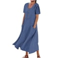thumbnail image 1 of Mingw Womens Maxi Dresses Cap Sleeve Long High Side Slit Casual Dresses Loose Plain Elegant Flowy Wedding Guest Dress ,S,Blue, 1 of 5