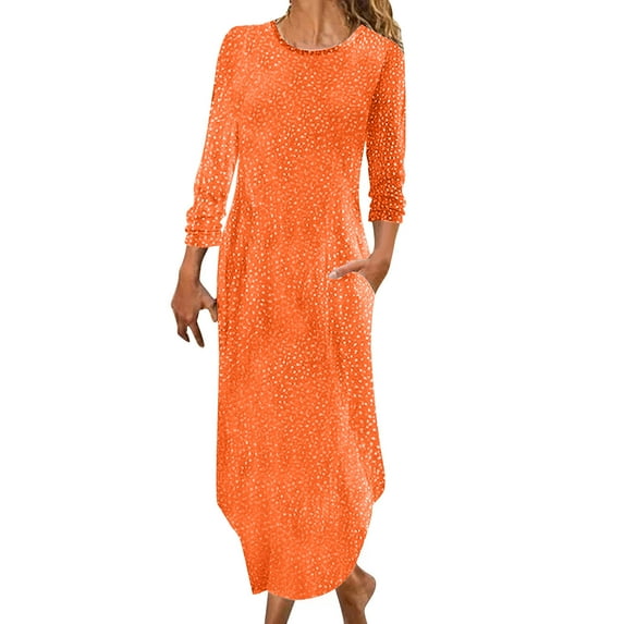 Mingw Womens Maxi Dresses Long Sleeve Long Slim Fit Casual Dresses Loose Plain Elegant Flowy Wedding Guest Dress ,2XL,Orange