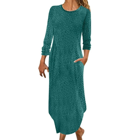 Mingw Womens Maxi Dresses Long Sleeve Long Slim Fit Casual Dresses Loose Plain Elegant Flowy Wedding Guest Dress ,S,Green