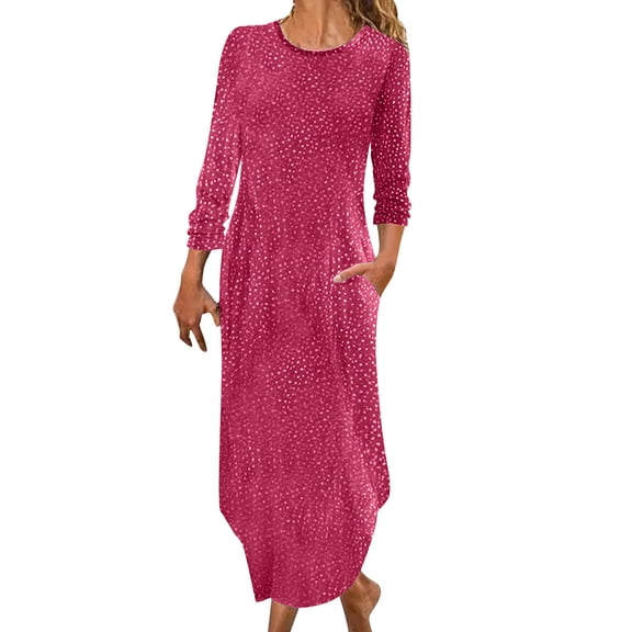 Mingw Womens Maxi Dresses Long Sleeve Long Slim Fit Casual Dresses Loose Plain Elegant Flowy Wedding Guest Dress ,S,Hot Pink