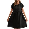 thumbnail image 1 of Mingw Womens Midi Dress Summer Short Sleeve Babydoll for Women Classic Sundress Tiered Pleated Swing Flowy Loose Beach Casual Smocked ,S,Black, 1 of 5