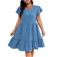 thumbnail image 1 of Mingw Womens Mini Dress Summer Cap Short Sleeve Babydoll for Women Classic Sundress Tiered Pleated Swing Flowy Loose Beach Casual Smocked ,4XL,Blue, 1 of 4