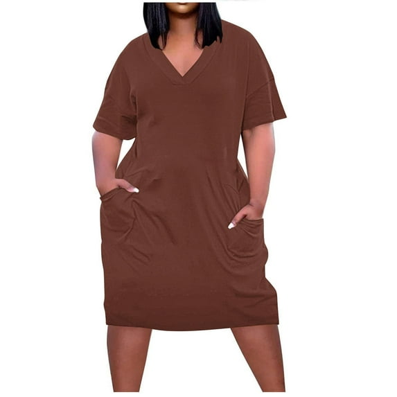 Mingw Womens Plus Size Summer Casual T Shirt Dresses Short Sleeve Loose Fit Dress Comfortable Skin Friendly Dress ,5XL,Brown