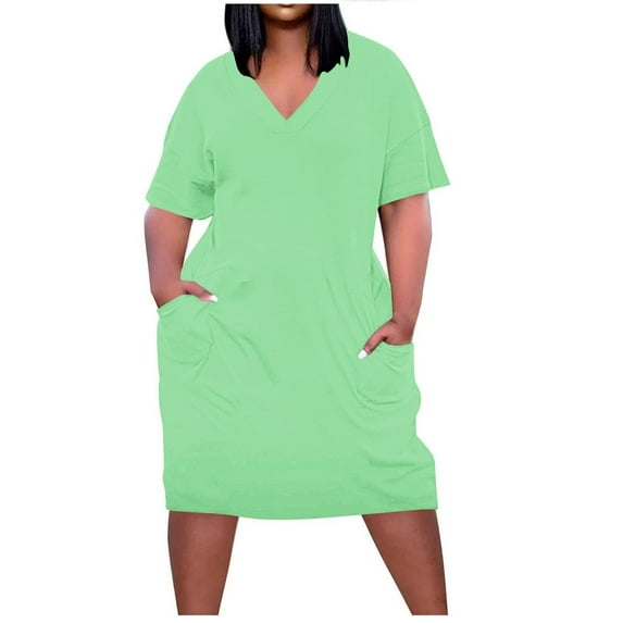 Mingw Womens Plus Size Summer Casual T Shirt Dresses Short Sleeve Loose Fit Dress Comfortable Skin Friendly Dress ,XL,Green