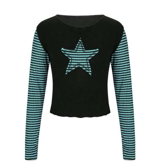 Mingw Womens S Ringer Blocking Colored Crewneck Graphic Long Sleeve Pullover Tops Casual Fall Outfits