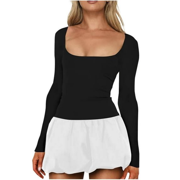 Mingw Womens Sexy Babydoll Mini Dress Summer Long Sleeve T Shirt Prom Dresses for Women Classic Sundress Tiered Slim Beach Sweet Smocked T Shirt Dresses ,M,White