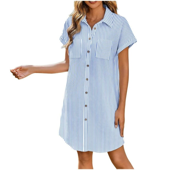 Mingw Womens Shirt Skirts DressesShort Sleeve Polo Shirt Dress Casual Ruffle Hem Solid Color Loose Mini Dresses S