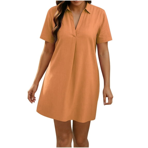 Mingw Womens Skirts DressShort Sleeve V Neck Shirt Dress Casual Ruffle Hem Vibrant Color Loose Mini Dresses XXXL