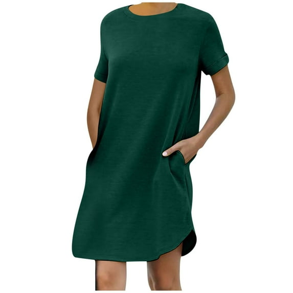 Mingw Womens Summer Casual T Shirt Dresses Short Sleeve Loose Fit Dress Comfortable Skin Friendly Dress ,L,Green