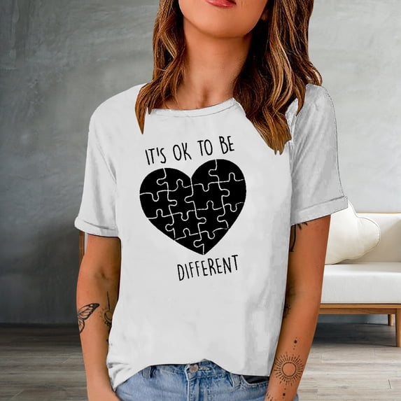 Mingw Womens Tops Love Word Print 2025 Crewneck for Women Blouses Summer T Shirt Casual Tee