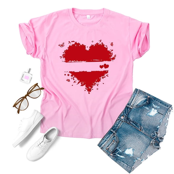 Mingw Womens Tops Summer T Shirt Casual Tee Basic Love Graphic Print 2025 Crewneck for Women Blouses