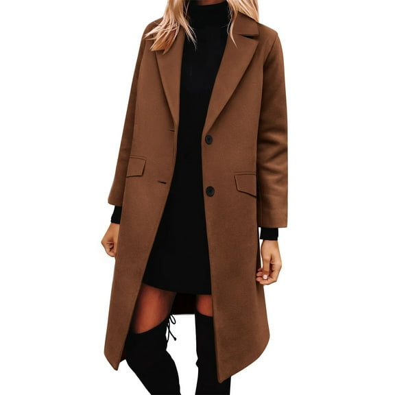 Mingw Wool Coats for Women Fall Winter Dress Peacoat Long Trench Coat Double Breasted Blazer Jackets Overcoat ,L,Brown