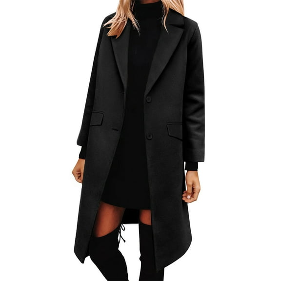 Mingw Wool Coats for Women Fall Winter Dress Peacoat Long Trench Coat Double Breasted Blazer Jackets Overcoat ,XL,Black