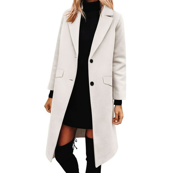 Mingw Wool Coats for Women Fall Winter Dress Peacoat Long Trench Coat Double Breasted Blazer Jackets Overcoat ,XL,White