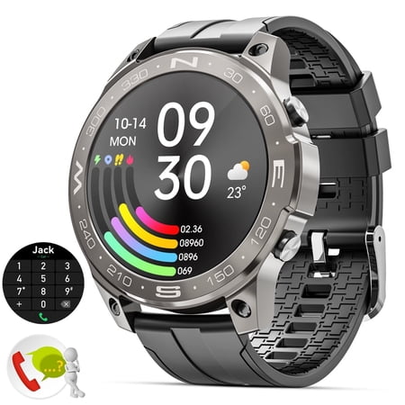 Mingwear 1.43-Inch Sport Smartwatch with Fitness Tracking, IP67 Water Resistant, Multi-Sport Mode, Callable, Black