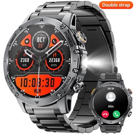 Mingwear 1.7-inch Men's Military Smartwatch, Answer/Call, 100+ Sport Modes with Fitness Tracking, Message Alerts, Smartwatch fits for Android and IPhone (Black)