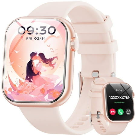 Mingwear 1.85-inch Women's Smartwatch with Fitness Tracking, 110+ Exercise Modes, Answer/Dial/Pedometer, IP67 Waterproof Fitness Watch fits for Android and IPhone Devices (Pink)