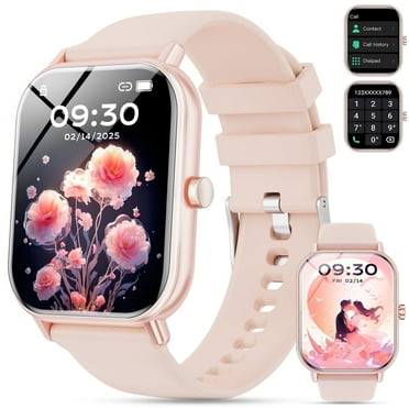 Mingwear 1.85-inch Men's and Women's SmartWatches fits for Android and IPhone Devices with Fitness Tracker, Answering Calls/Message Reminders/120 Sports Modes, IP67 Waterproof Fitness Watch (Pink)