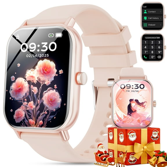 Mingwear 1.85-Inch Men's and Women's smartwatch fits for Android and iPhone Devices with Fitness Tracker, Pedometer, Answer/Call/120 Sport Modes, IP68 Waterproof Fitness Watch (Pink)