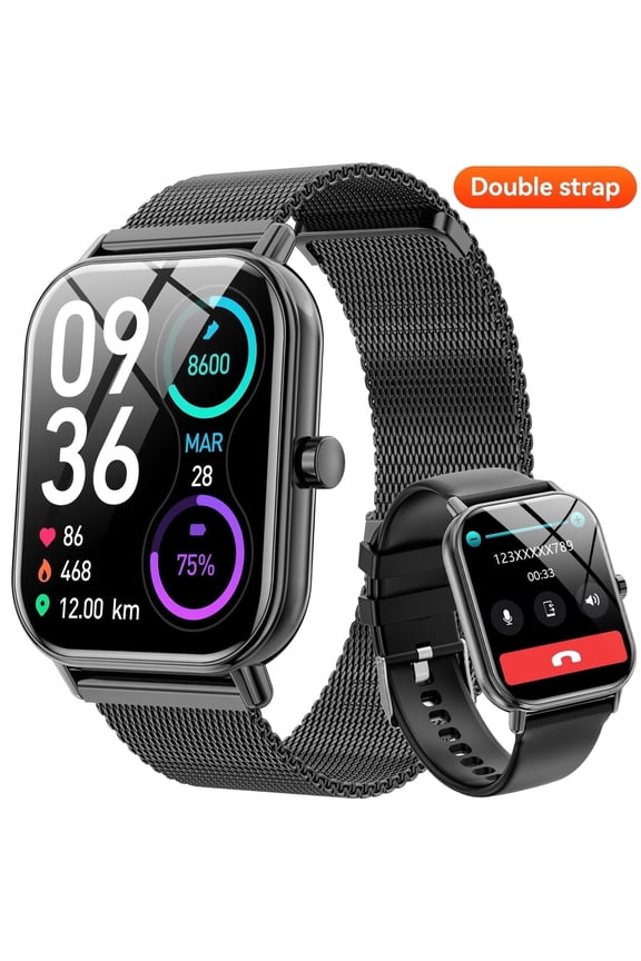 1.85-Inch Men's and Women's smartwatch fits for Android and iPhone Devices with Fitness Tracker, Pedometer, Answer/Call/120 Sport Modes, IP68 Waterproof Fitness Watch (Milanese Steel Band)