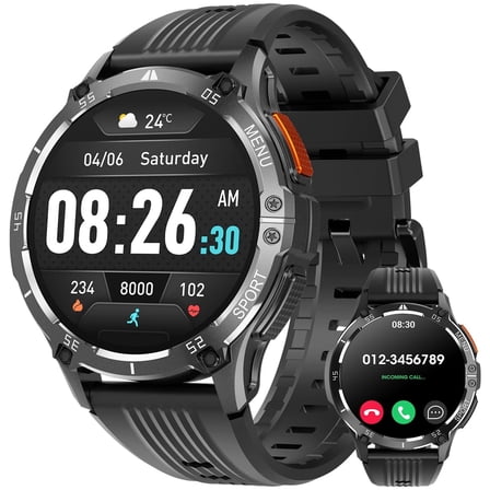 Mingwear 1.43-inch Men's and Women's Smartwatch with Fitness Tracking, Answer/Dial/100 Sport Modes, IP67 Water Resistant Sports Pedometer Fitness Watch fits for Android and iPhone Devices (Black)