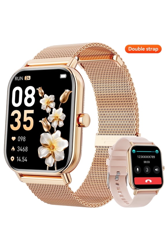 1.85-inch Men's and Women's Smartwatch fits for Android and Iphone, Fitness Tracker, Answer/Calls/100 Sport Modes, IP68 Waterproof Pedometer Watch (Milanese Steel Band)