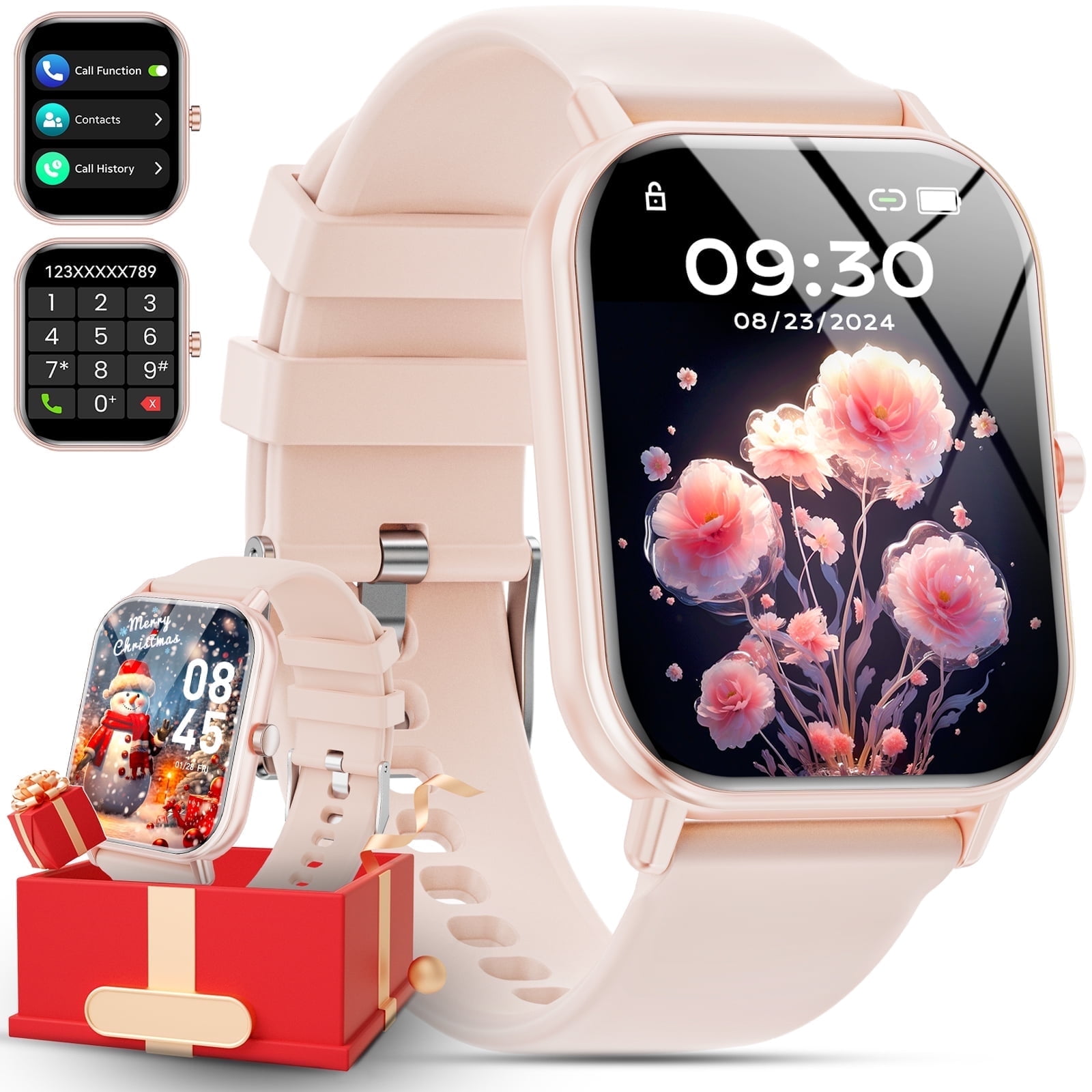 Mingwear 1.85 Inch IP67 Waterproof Smartwatch Fitness Tracker Sports Pedometer for Men Women Pink Walmart