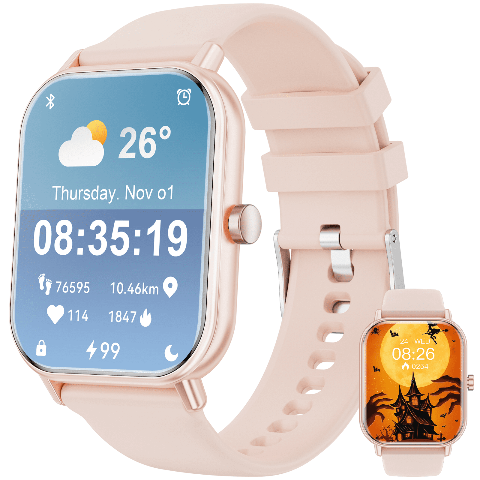 Mingwear  1.85-inch Men's and Women's Smartwatch with Fitness Tracking, Answer/Dial/100 Sport Modes, IP67 Water Resistant Sports Pedometer Fitness Watch fits for Android and iPhone Devices (Pink)