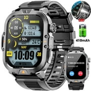 Mingwear 2.01-inch Military Smartwatch for Men with Fitness Tracker, Answer/Make Calls/100+ Sport Modes, IP68 Waterproof, Hiking Travel Pedometer Watch compatible with Android IPhone Devices (Black)