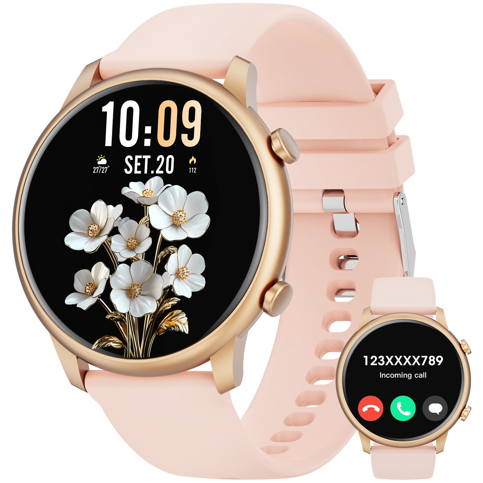 Walmart Deals of Mingwear 2025 New 1.39-inch Women's Smartwatch, Fitness Tracker with 100+ Exercise Modes, Take/Dial Calls, for Android and Iphone Devices (Metallic Gold)
