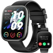 MINGWEAR 1.85-inch Smart Watch, compatible with Android and iPhone devices, with fitness tracker, answer/make calls/100+ sports modes, IP68 waterproof fitness watch (Black)