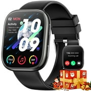 Mingwear 1.85-inch Smart Watch, compatible with Android and iPhone devices, with fitness tracker, answer/make calls/100+ sports modes, IP68 waterproof fitness watch (Black)