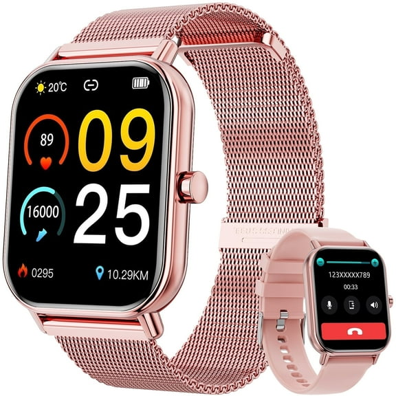 Mingwear 1.85-inch Men's and Women's Smartwatch fits for Android and Iphone, Fitness Tracker, Answer/Calls/100 Sport Modes, IP68 Waterproof Pedometer Watch (Milanese Steel Band)