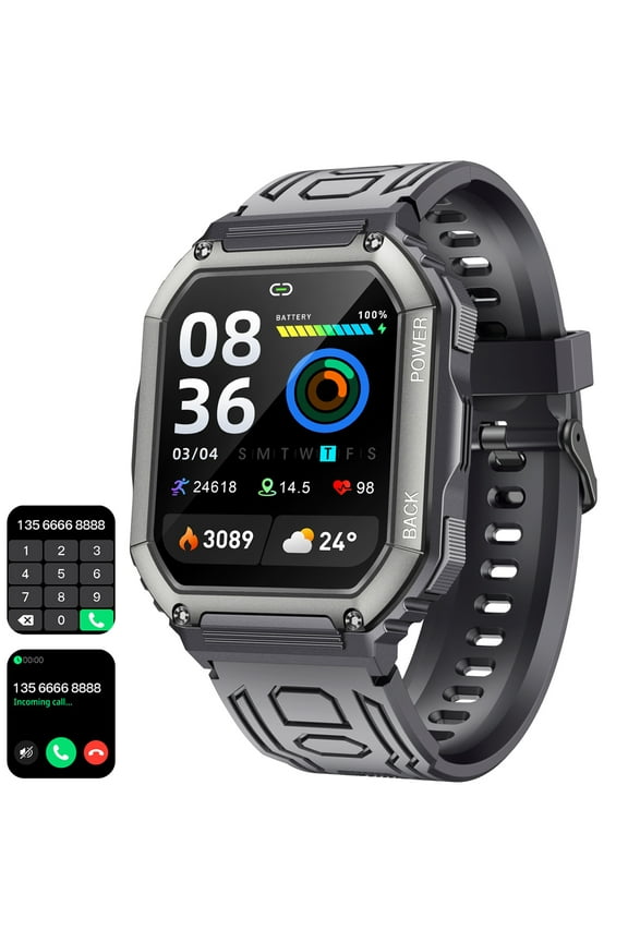 Mingwear Men's Smartwatch, Talking (Call/Receive) with Sports and Fitness Tracker, Black