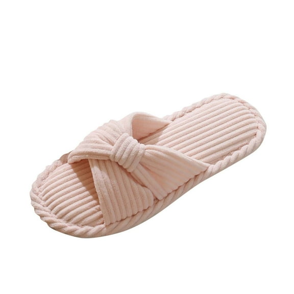 Mingws Shoes Womens Slide Slippers Corduroy Bow Cross Bands Open Toe Slippers Winter Homewear Shoes
