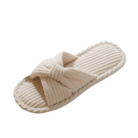 Mingws Shoes Womens Slide Slippers Corduroy Bow Cross Bands Open Toe Slippers Winter Homewear Shoes