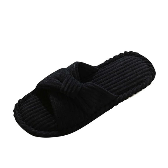 Mingws Shoes Womens Slide Slippers Corduroy Bow Cross Bands Open Toe Slippers Winter Homewear Shoes