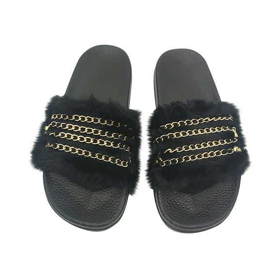 Mingws Shoes Womens Slide Slippers Fluffy Crossbands Homewear Shoes Winter Warm Cozy Slippers