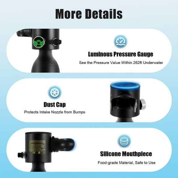 Mini 0.5L Scuba Oxygen Cylinder Diving Air Tank Kit Snorkeling Breath Equipment for Recreational Vacation Diving