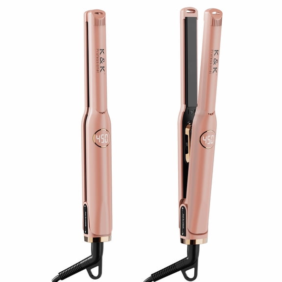 Mini 1/2 inch Flat Iron LED Display Tourmaline Titanium Ceramic Plate 4D 360Swivel Small Hair Straightener for Woman Short Hair Adjustable Temperature Dual Voltage Auto Shut Off (Rose Gold, 0.5 Inch