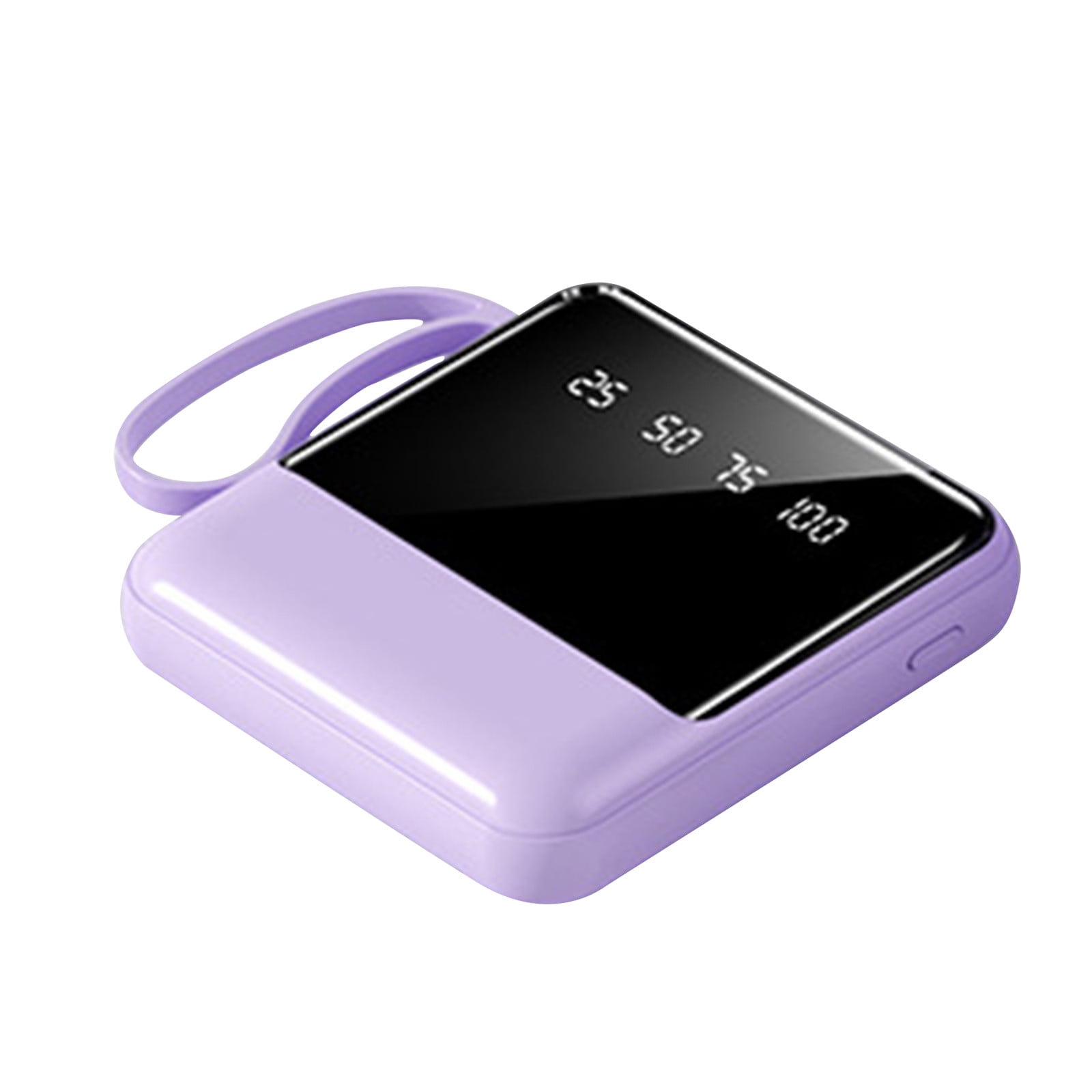 Mini 10000mAh Power Bank with Built-in Charging Cables, LED Flashlight, Purple, 10W Fast Charging and Percentage Display for On-the-Go Charging